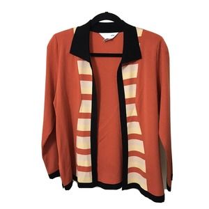 Exclusively Misook Collared Open Front Cardigan Orange S